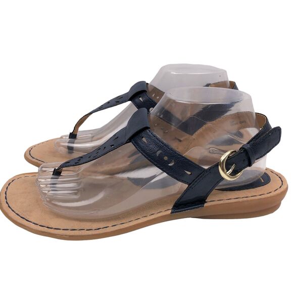 BOC Born Concept T-Strap Thong Ankle Strap Flat Sandals Shoes Size 10 Navy Blue - Picture 3 of 9